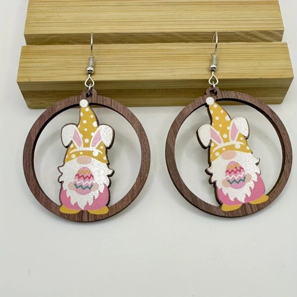 Wholesale Easter Flower Basket Rabbit Printed Easter E Wooden Earrings