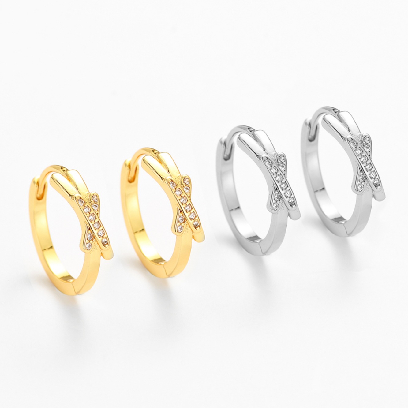 Wholesale Diamond-encrusted cross earrings, niche ear cus