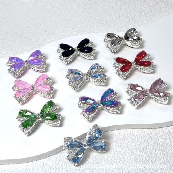 Wholesale Alloy Multicolor Crystal Bowknot Straight Hole Loose Beads