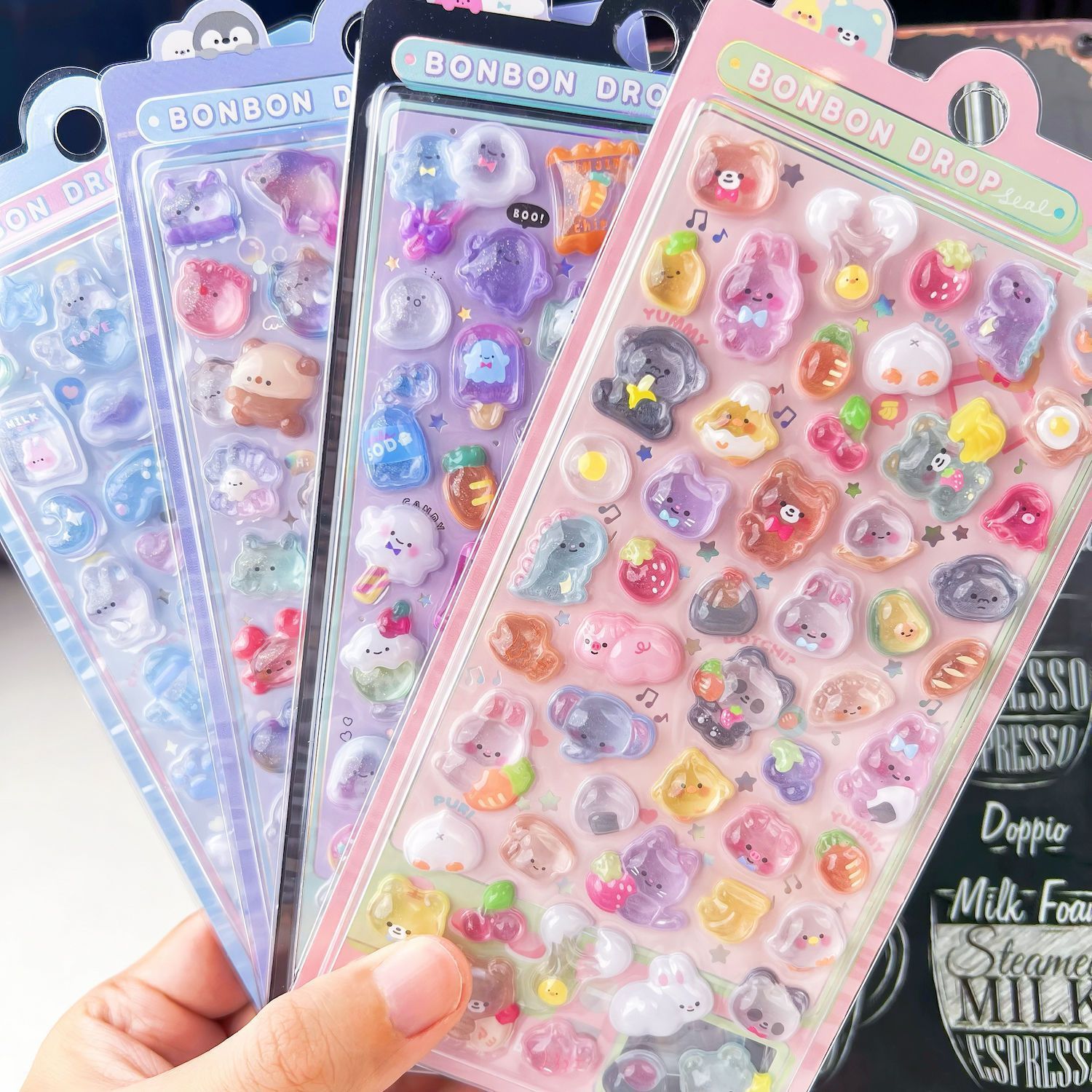 Wholesale Cartoon 3D embossed stickers, crystal diamond chilen's decorative stickers, cute embossed stickers for girls.
