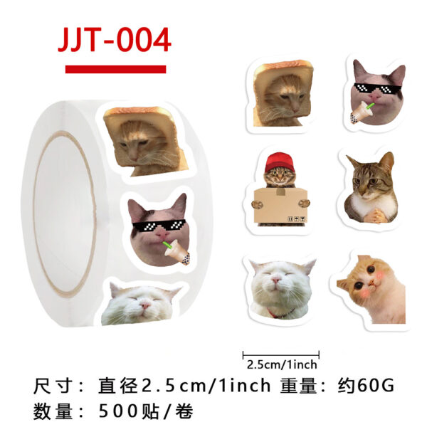 Wholesale 500 sheets/roll of adhesive tape with cat expressions Waterproof Vinyl Stickers