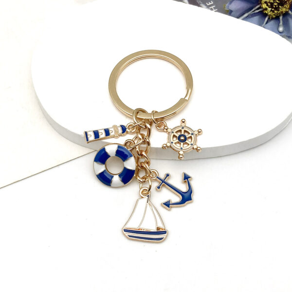 Wholesale Blue Sailing Lighthouse Life Buoy Keychain