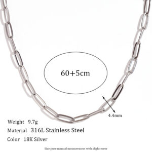 4.4mm paper clip chain-steel color necklace -60cm +5cm