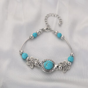 Wholesale Distressed Retro Turquoise Butterfly Bracelet