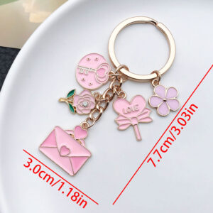 ER877-Drop Oil Pink Valentine Love Rose Envelope Keychain -11.7g