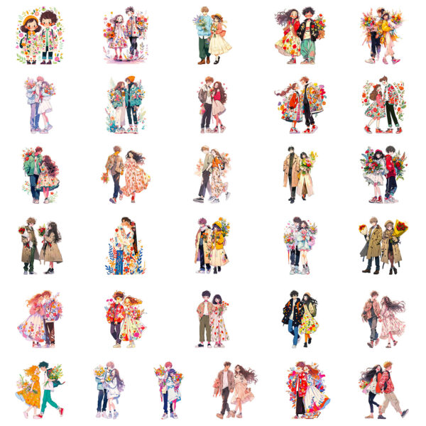Wholesale 5pcs 56 Literary and Artistic Cartoon Couple Graffiti Stickers