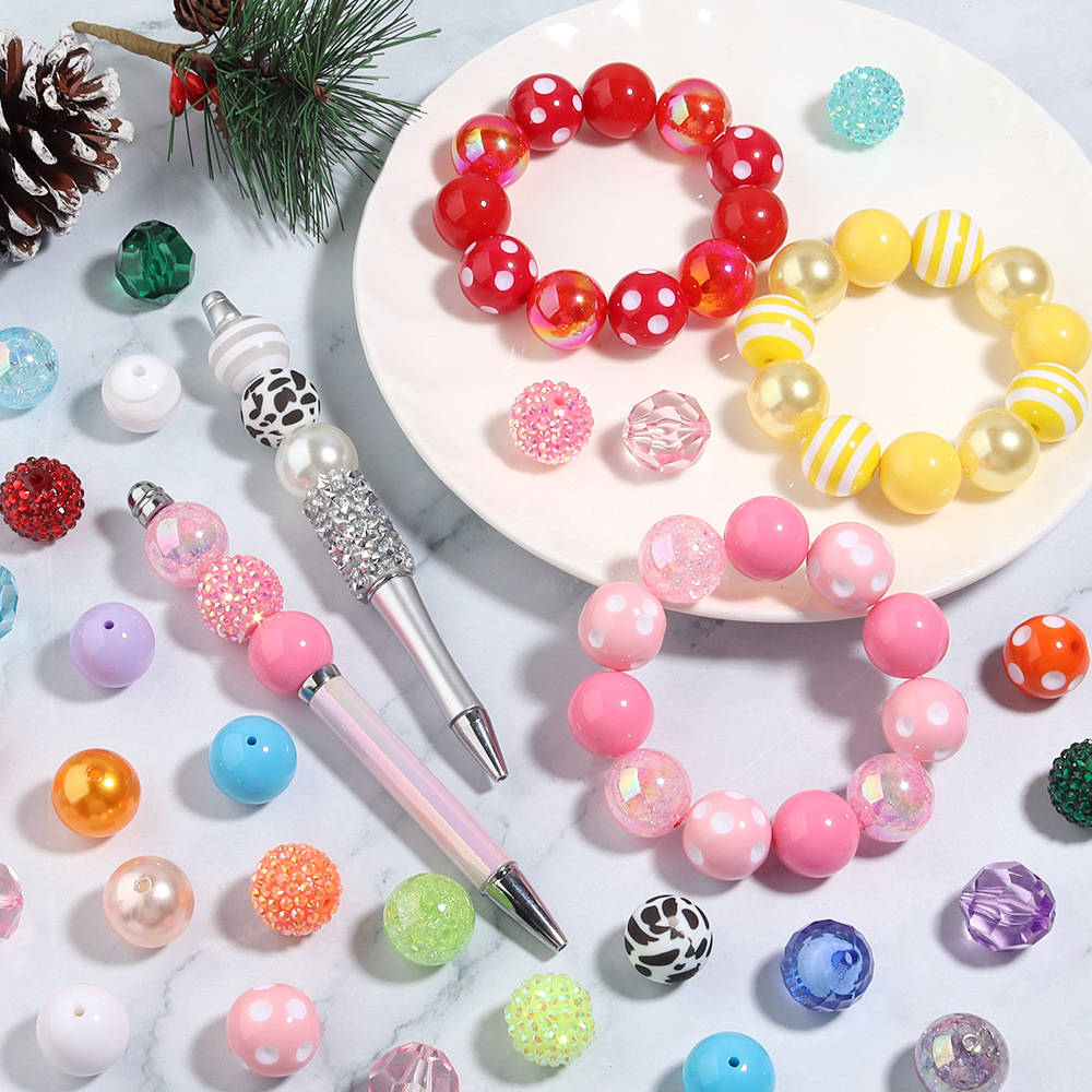 Wholesale Candy resin stripe beads 20mm color resin round beads