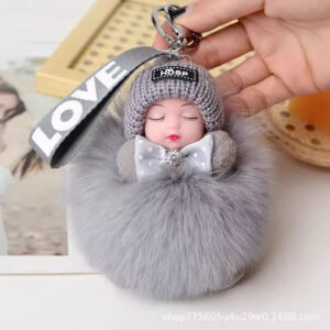 Medium gray / Real fox fur 8cm hair balls