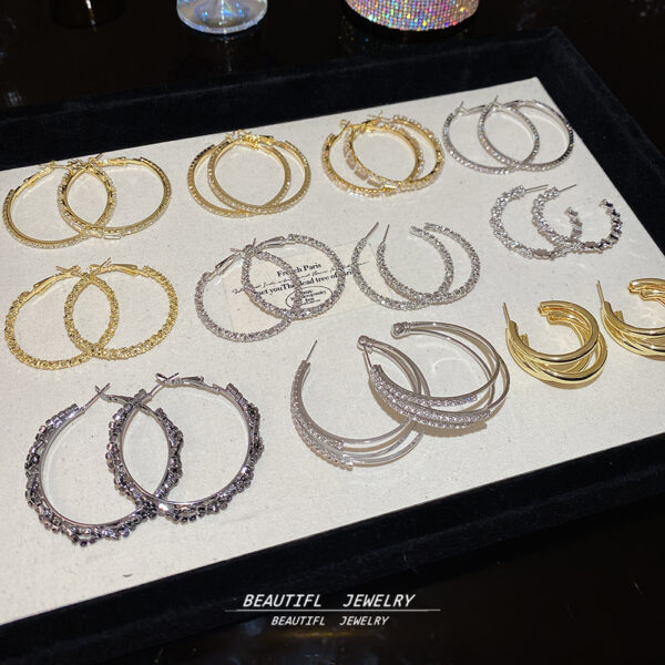Wholesale Cool Full Diamond Hoop Earrings Exaggerated Large Earrings