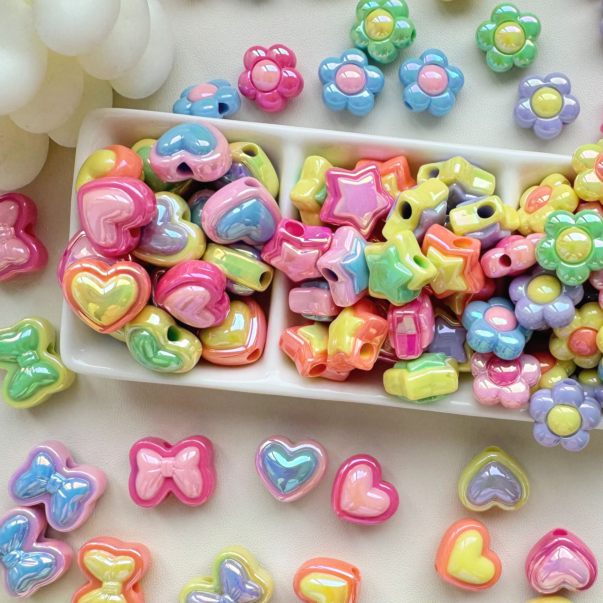 Wholesale Color matching five-inted star flower love resin beads
