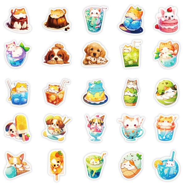 Wholesale 50pcs cartoon food cat dog graffiti stickers