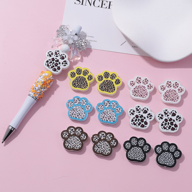Wholesale beaded pen with UV embossed leopard print cat paw loose beads