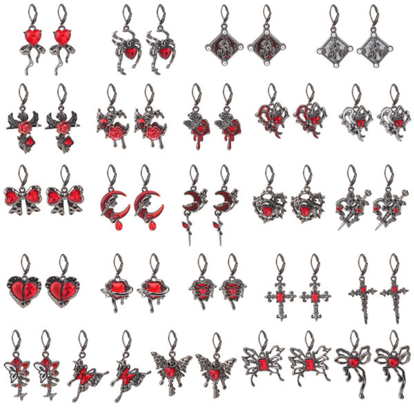 Wholesale Dark Gothic Red Love Cross Butterfly Earrings