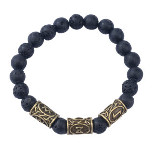 Volcanic stone beads + 3 bronze runes / Rune pattern random