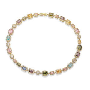 Gold colored diamond box buckle necklace