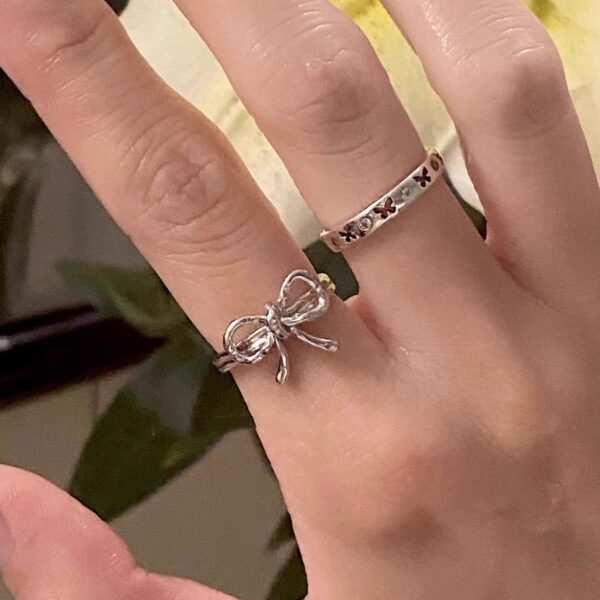 Wholesale Irregular bow hollow mini butterfly diamond ring