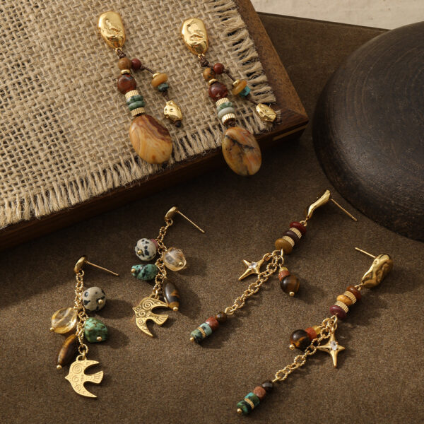 Wholesale Amber flowing light ethnic style natural stone long earrings