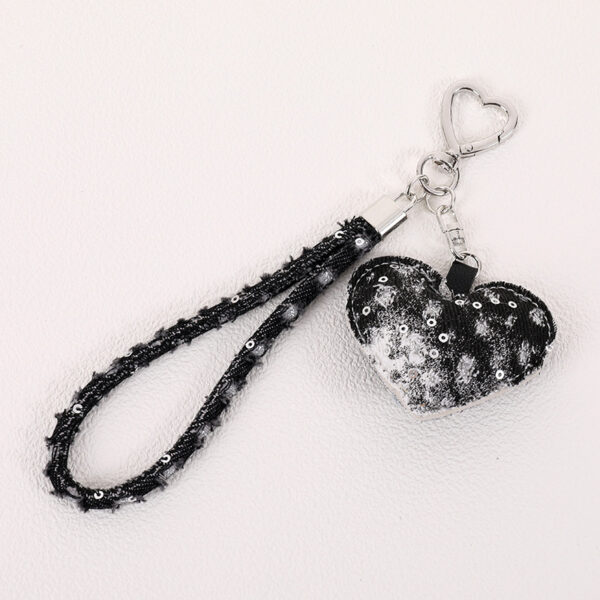 Wholesale Ripped Denim Heart Buckle Wrist Strap Keychain
