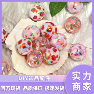 Wholesale Acrylic Milk Strawberry Printed Loose Beads