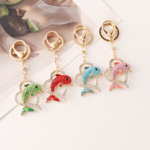 Wholesale Creative Ocean Diamond studded Love Dolphin Metal Keychain