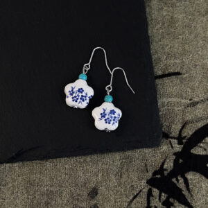 Blue and white ceramic vase earrings