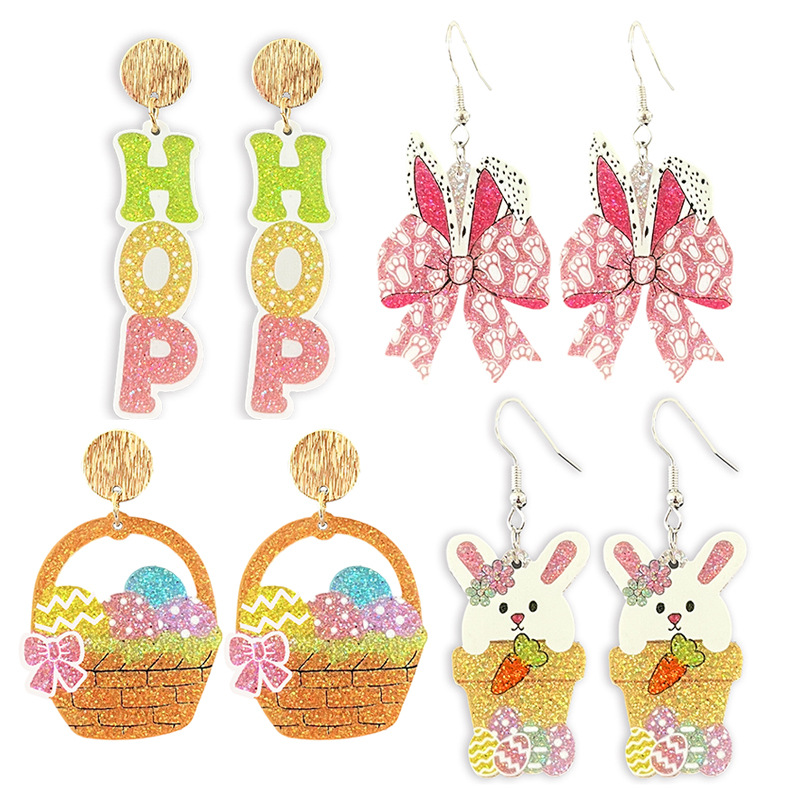 Wholesale Cute Easter Bunny E Pink Bow Earrings