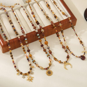 Wholesale Maillard Tiger Eye Stone Beaded Sweater Chain