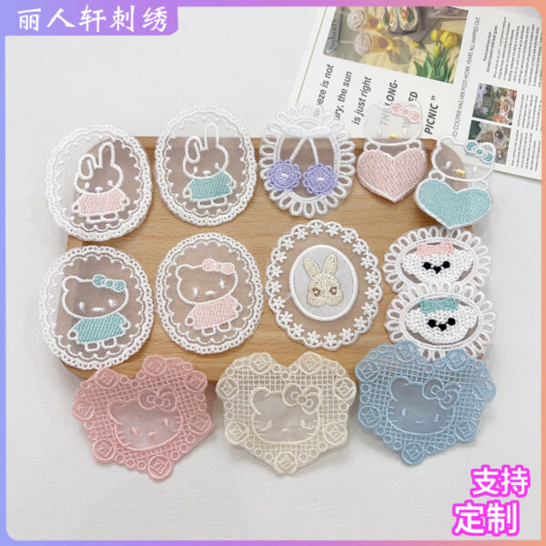 Wholesale Cartoon Cat Animal Colorful Lace Embroidery DIY Patches