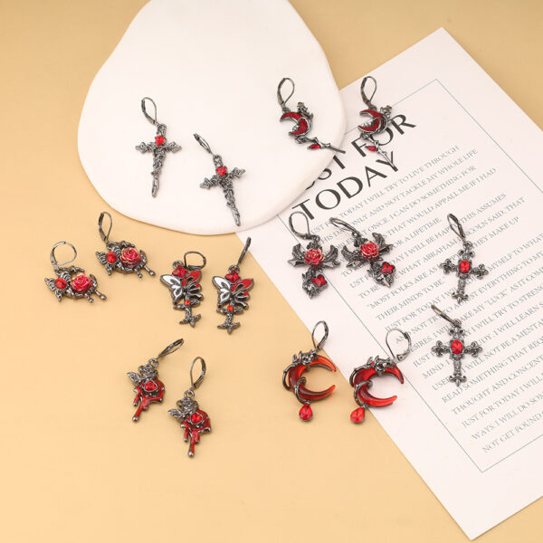 Wholesale Dark Gothic Red Love Cross Butterfly Earrings
