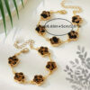 Wholesale Bohemian Classic Leopard Print and Five-Leaf Clover Charm Bracelet