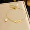 Wholesale Gold-plated Stainless Steel with Three Heart Charms and Rhinestones Bracelet