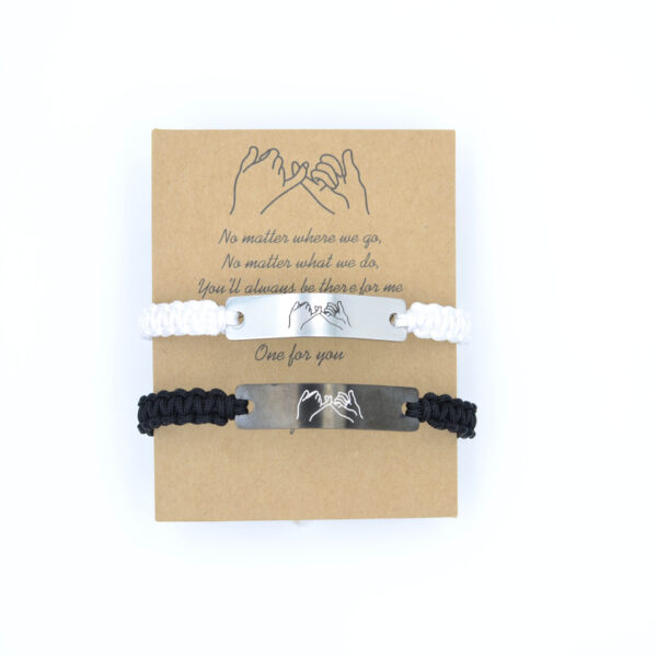 Wholesale Couple bracelet with stainless steel curved pieces, hand-woven black and white chain