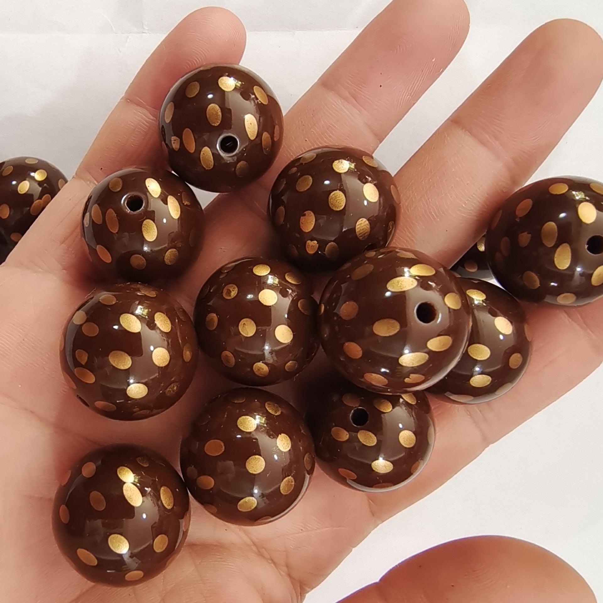 Wholesale 20MM Coee Gold Dot Printed Beads