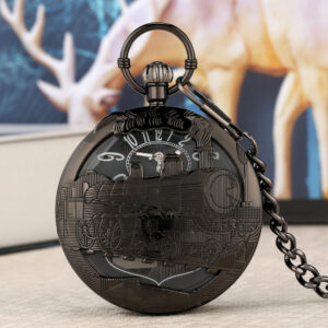 Black Music Pocket Watch Hollow Train-Sky City