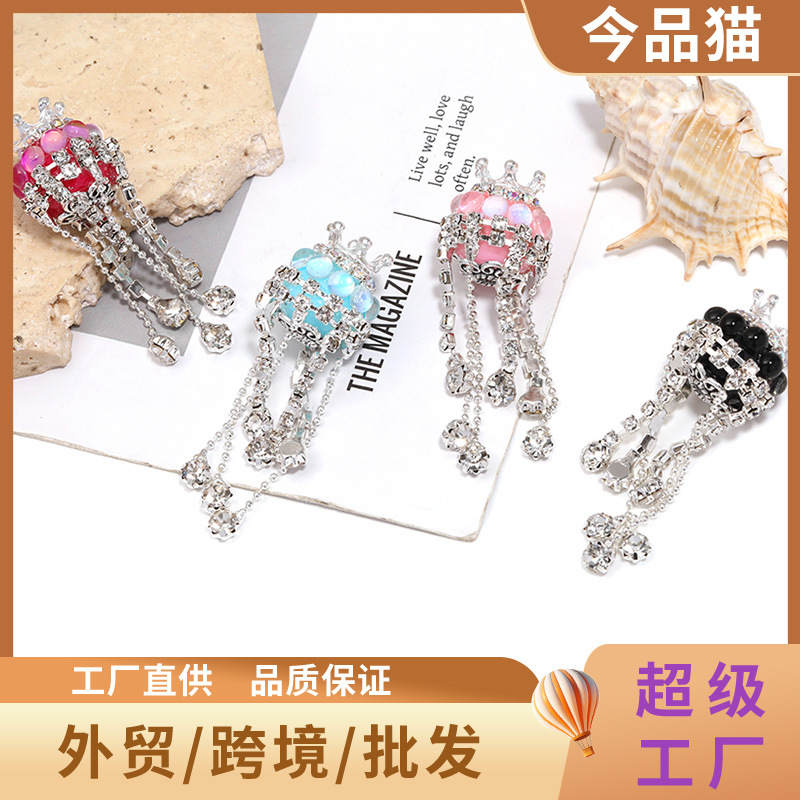 Wholesale rhinestone studded bead cat eye crown tassel diamond beads