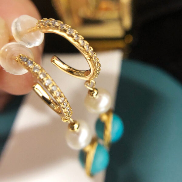 Wholesale Natural pearl hand wound turquoise long earrings