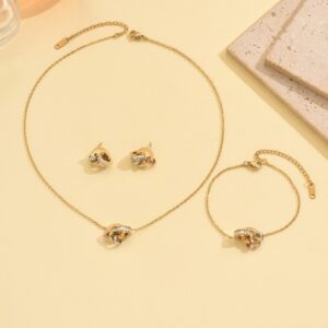 Double hoop gold necklace + bracelet + earrings