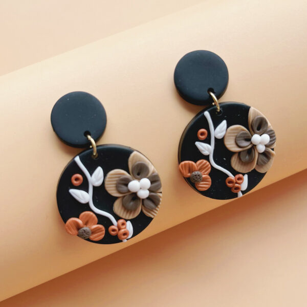Wholesale Black printed soft ceramic geometric earrings