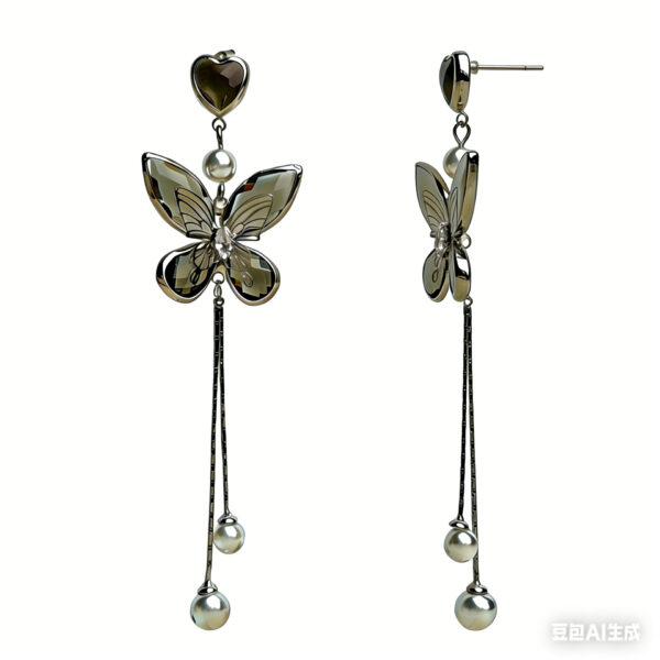 Wholesale Copper Inlaid Zircon Butterfly Pearl Tassel Earrings