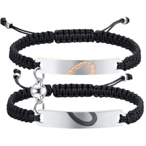 Spherical magnetic diamond-encrusted two-color love couple set bracelet