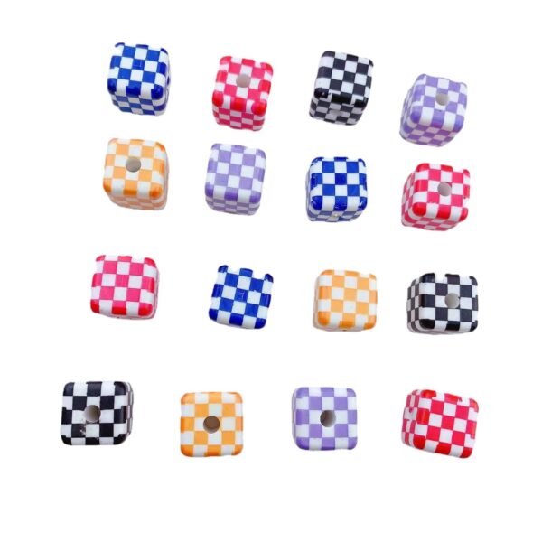 Wholesale 10pcs colorful checkerboard printed square acrylic beads