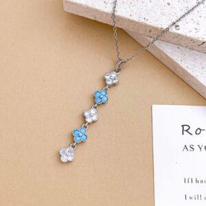 Xl5425 blue four-petal flower necklace silver