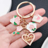 Wholesale White Pink Rose Love Card Keychain
