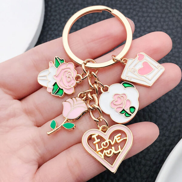 Wholesale White Pink Rose Love Card Keychain
