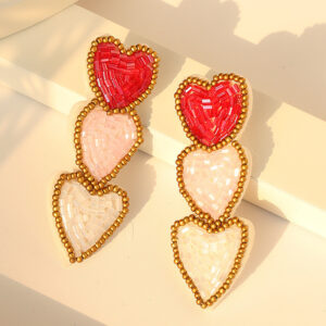 Wholesale Valentine's Day Earrings Heart-to-Heart Hand-Woven Rice Bead Earrings