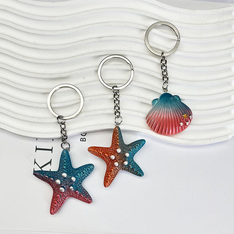 Wholesale Colorful Ocean Star Shell Metal Keychain