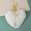 Wholesale Plush Peach Heart Pearl Love Heart Pom-Pom Keychain