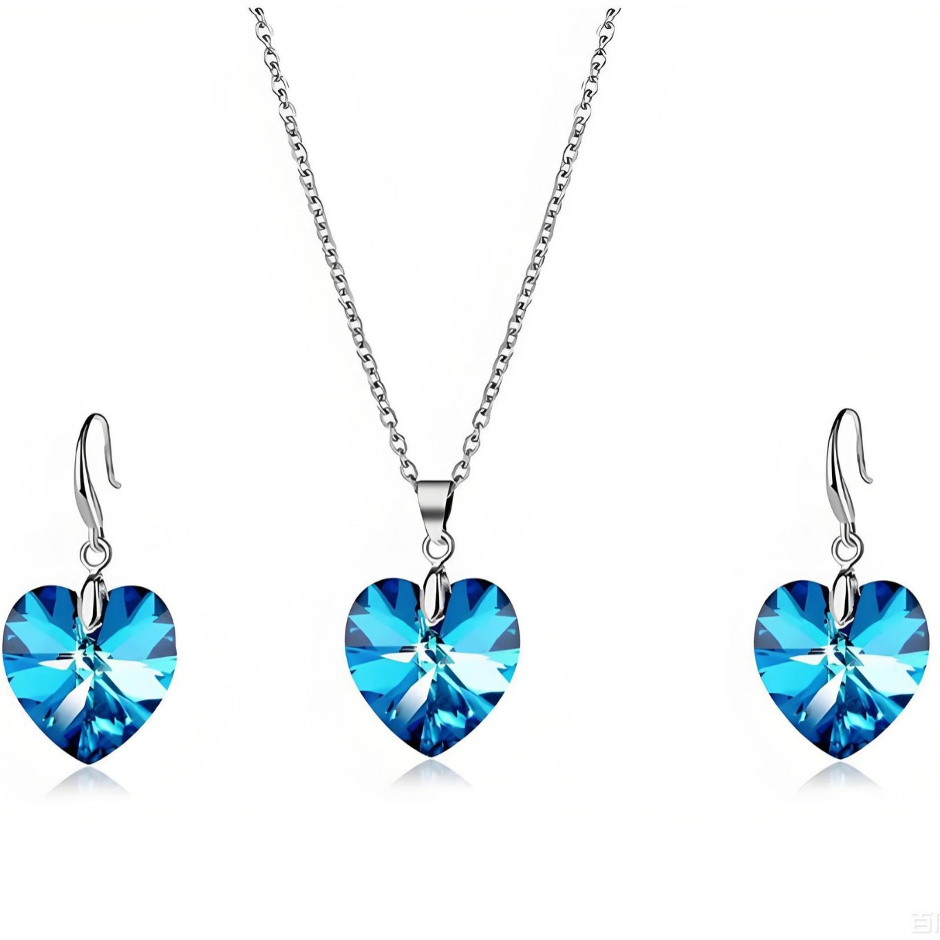 Wholesale Blue heart-shaped crystal sier chain necklace