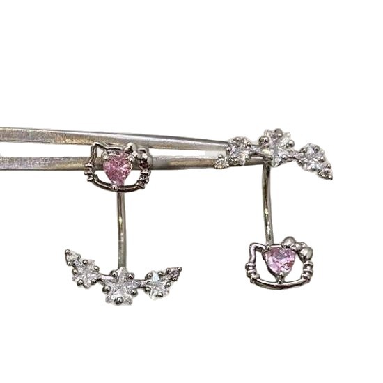 Wholesale Pink cartoon cat horseshoe ring earrings