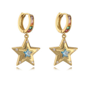 Gold colored diamond five-pointed star 1 pair